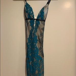 Teal nude and black mini dress